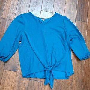Ninety Clothing Co Teal Ribbed Blouse with Front Tie Detail size 3X